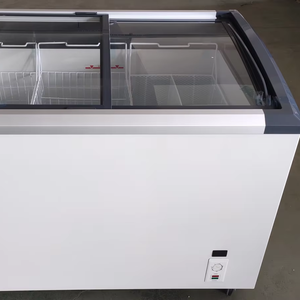 Réfrigérateur-congélateur commercial pour supermarché, vitrine à glace à double porte coulissante incurvée en verre, <span class=keywords><strong>classe</strong></span> énergétique 248L - Product Image 1