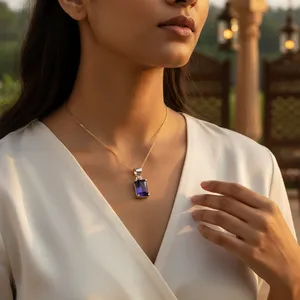 "Rose Gold Rhodium-Plated Iolite <b>Charm</b> Pendant for Women-925 <b>Silver</b> Jewelry Gift" - Product Image 2