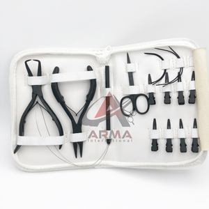 Kit d'outils d'extension de cheveux durable enduit noir pince en acier inoxydable boucle enfileur ciseaux C Type aiguille ensemble d'extension de cheveux - Product Image 1