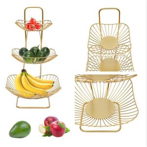 Cuenco de frutas de Metal dorado al por mayor más vendido, artículo caliente personalizado, plato pulido, bandeja de 3 niveles, cuenco para servir directamente desde la India - Product Image 1