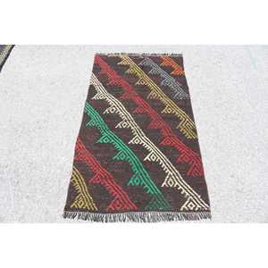 Tapis turc vintage, tapis Kilim 2,8x4,9 pieds, tapis Ikat marron rouge - Product Image 1