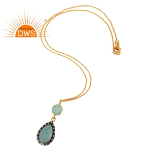 Collar con Colgante de Plata de Ley y Piedras Preciosas Naturales de Calcedonia Aqua y Circonita Cúbica, Joyería Fina de Fabricante - Product Image 2