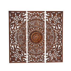 Nouvellement arrivée marron traditionnel Floral manguier bois décoration murale 3 panneau ensemble personnalisé conçu meilleure vente de décoration murale en bois - Product Image 1