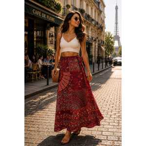 Natural Waistline Jaipuri Woven 100% Cotton Neptol Print <b>Wrap</b> <b>Around</b> <b>Skirt</b> up to XXL (CWS00016) - Product Image 4