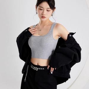 Women's Retro Short-Knit <b>Tank</b> <b>Top</b> Square Neck <b>with</b> Built-In <b>Bra</b> Padded Modal Summer Sun-protective Beauty Vest - Product Image 4