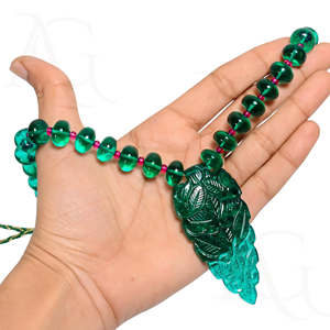 Collar de Esmeralda cultivada en laboratorio, cuentas ovaladas, redondas, lisas, pulidas, verde, Nano corte, hebra de piedras preciosas para la fabricación de joyas personalizables - Product Image 3