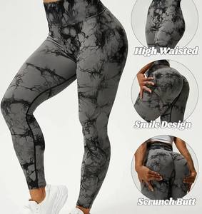 Huzaifa products Leggings de yoga teintés sans couture avec logo personnalisé Leggings de yoga et de fitness en marbre pour femmes - Product Image 4