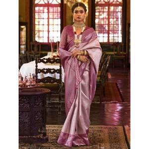 Cautivador Sari de Seda Kanjivaram Rosa Claro con Blusa Tejida con Hilo Zari para Bodas - Product Image 2