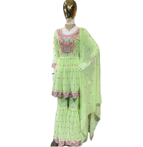 ชุดผ้าจอร์เจียปักลาย3ชิ้นจากอินเดียนักออกแบบชาติพันธุ์ชุดชาราราราเย็บปะติดแบบปากีสถานสำหรับโอกาสพิเศษ - Product Image 1