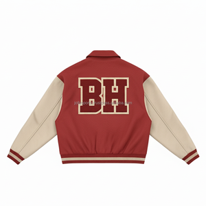 Luxe 450 GSM laine tissu Varsity veste deux tons marron blanc manches côtes tricot poignets brodé Logo femmes Varsity vestes - Product Image 2