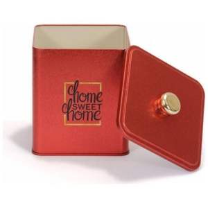 Boîte en métal rouge 1.8L Country avec poignée à bouton 1.8L de conception carrée de 120x120x137mm - Product Image 3