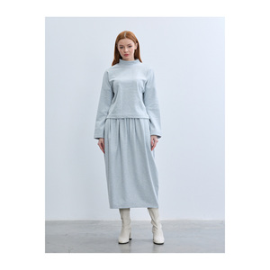 Jupe midi en tricot doux mélange bleu clair et marron, sans doublure, taille élastique - Product Image 2