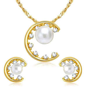 Ensemble de bijoux fins Kriaa Pendentif plaqué or pierre autrichienne et perle modèle 1202014 - Product Image 1