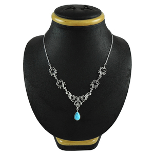 Designer New 2024 Natural Turquoise Gemstone 925 Sterling Silver Teardrop Shape Ethnic Necklace Bijoux faits à la main Prix de gros - Product Image 6