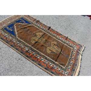 3.5x6.2 ft Rug, Turkish Vintage Accent Rug, <b>Brown</b> <b>Wool</b> Rug - Product Image 1