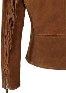 ATLANTIC Winter Motorcycle <b>Jacket</b> Heated Suede Sheep Skin Leather Embossed Design Windproof Breathable <b>Fringed</b> Zipper - Product Image 5