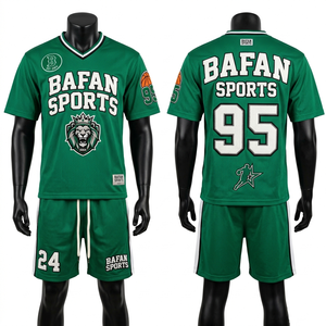 Ensemble short et maillot pour homme en mesh premium 160 GSM, vert et blanc, design emblème, tissu respirant, impression personnalisée. - Product Image 5