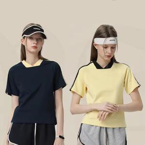 เสื้อยืดแนวสปอร์ตอินเทรนด์เสื้อยืดคอวีเสื้อแขนสีตัดกันเสื้อถักปรับแต่งได้ระบายอากาศ - Product Image 2