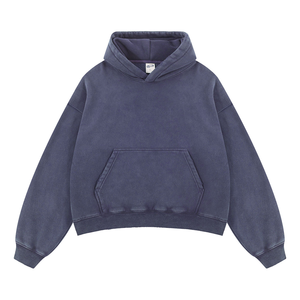 Sweat à capuche en molleton de coton 100% délavé pour homme, pull à coupe régulière, streetwear épais, haut chaud pour l'hiver - Product Image 2