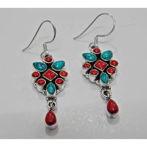 Pendientes de Plata de Ley 925 Coral y turquesa, regalo de boda bohemio, piedras preciosas naturales, joyería de oro para ella - Product Image 2