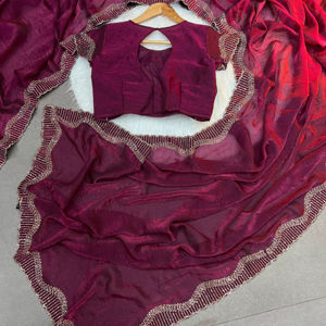 Saree modeste en soie de qualité supérieure avec de la dentelle de diamant lourd et un travail de coupe de chemisier parfait pour toutes les occasions - Product Image 1