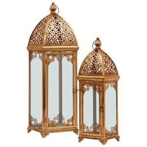 Premium Gold Metal Lantern with Glass Panels <b>Moroccan</b> Cut Design Elegant Candle Holder for Luxury Festive Home <b>Decor</b> - Product Image 5