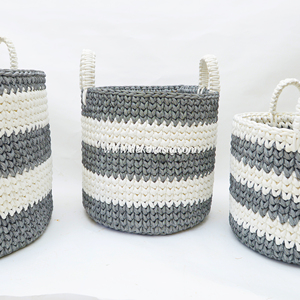 Ensemble de 3 paniers de rangement en tissu écologiques, motif rayé coloré, design tissé pour la décoration de la maison, rangement multifonctionnel pour vêtements - Product Image 3