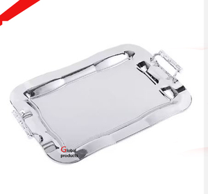 Plateau de service en acier inoxydable et en métal de longue taille de designer fini argent de qualité supérieure pour la maison et l'hôtel - Product Image 3