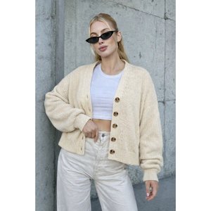 เสื้อไหมพรมถักทรงหลวมขนาดใหญ่พิเศษ รุ่น Kadin Bes Dugme Salas รหัส 37787 - สีเบจ - Product Image 3