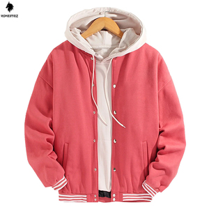 Veste universitaire en laine décontractée pour hommes, col montant avec capuche haute, coupe-vent, légère, confortable, style lettre, prix raisonnable. - Product Image 1