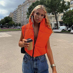 Gilet matelassé réversible à capuche pour femme avec broderie et fourrure, idéal printemps-hiver, en tissu tricoté - Product Image 1