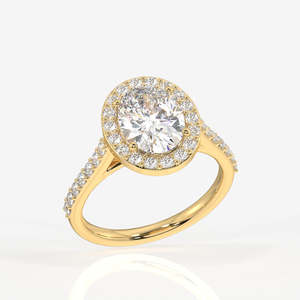 Anillo de Compromiso con Halo de Diamantes Moissanite de Corte Ovalado, Oro de 14K, Elegante y Lujoso - Product Image 3