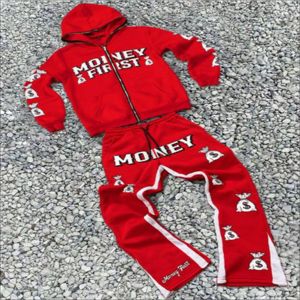 Ensemble de jogging délavé à l'acide au design personnalisé pour hommes Survêtement à capuche solide et élégant Pantalon de survêtement évasé à jambe droite lourde Survêtement - Product Image 2