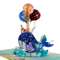 Новая 3D раскладная открытка для дня рождения с дельфинами и шариками