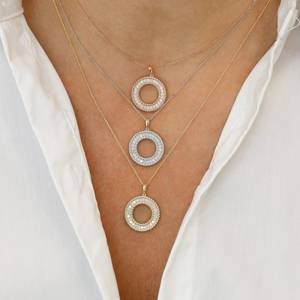 เครื่องประดับสุดหรูทำด้วยมือสุดหรูจี้เพชรขอบลูกปัดสองเส้นเปิดวงกลมหรูหราพร้อมโซ่รูดปรับได้ขายส่ง - Product Image 5