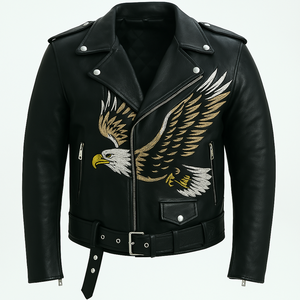 Chaqueta de motorista de águila de cuero Premium chaqueta de motocicleta clásica personalizada para hombre con bordado de águila hecho a mano OEM disponible - Product Image 4
