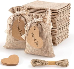 Petits sacs cadeaux sacs en toile de jute avec cordon de serrage sacs de jute réutilisables pour les faveurs de fête de mariage d'anniversaire, Halloween, OEM de Noël - Product Image 1