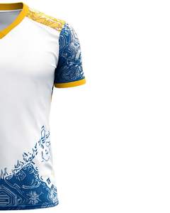 Camiseta Deportiva Personalizada para Hombre con Cuello en V, Blanca, Azul y Dorada, Estampada, de Poliéster, Secado Rápido, Transpirable, Jersey Atlético, OEM Personalizado - Product Image 3