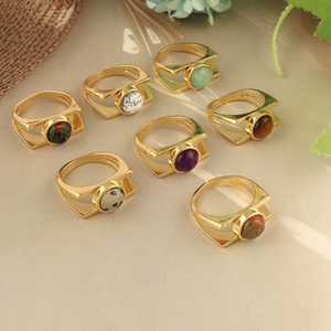 Hermoso anillo de multipiedra turquesa de cobre Natural chapado en oro de 18 quilates joyería superpuesta de latón hecha a mano regalo único para ella - Product Image 2