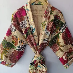 Nieuwste Design Vintage Handgemaakte Kantha Quilt Kimono Katoenen Badjas Turkse Strand Cover Ups Cardigan Nachtkleding Jurken Groothandel