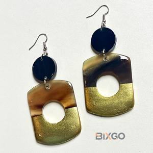 Vietnam Handcrafted <b>Brown</b> Lacquered Rectangular Pendant Earrings Vintage Fashion Accessory Custom Wholesale for Gifts - Product Image 4