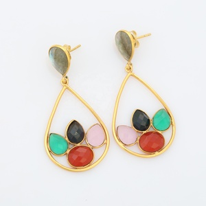 Natural Labradorite Gemstone Earrings Wholesale <b>Indian</b> Jewelry Beautiful Design 925 Sterling Silver Gold Plated Earring - Product Image 6