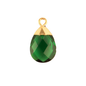 Dijes de una sola fianza de cuarzo verde esmeralda, tapa galvanizada dorada, hallazgos de latón - Product Image 3