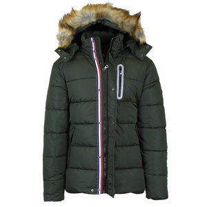 Men's Casual Winter Standard Tech Puffer <b>Jacket</b> with Zipper Closure Chest Pocket & Detachable Faux <b>Fur</b> <b>Hood</b> - Product Image 2