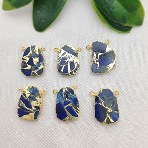 Chapado en oro azul Mohave turquesa conector dijes colgante DIY collar hacer joyería fabricante cristiano en la India al por mayor - Product Image 1