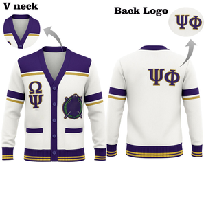 Wholesale Custom OEM ODM Acrylic Cotton Knitted Varsity Omega Sorority and fraternity Lightweight Greek <b>Cardigan</b> Sweater - Product Image 1