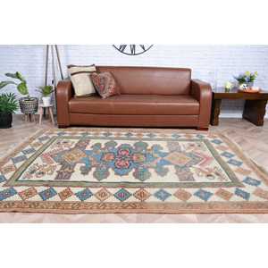 พรมวินเทจขนาด 5.9x7.9 ฟุต สีน้ำเงินลายปะติดปะต่อแบบตุรกี ทำจากขนสัตว์ - Product Image 5