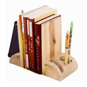 Organizador sujetalibros rústicos, de madera de sujetalibros Acacia, extremos de libros para estantes, decoración de hogar y oficina, mesa de escritorio, estantería - Product Image 2