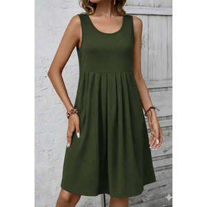 Vestido aeróbico corto plisado con tirantes y cuello redondo para mujer, 35191 - Verde - Product Image 3