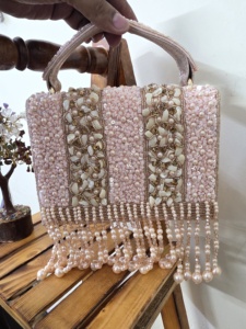 Elegant Bridal Sling <b>Bag</b> with Flap Beaded Embroidery Stone Work Evening Use from India - Product Image 4